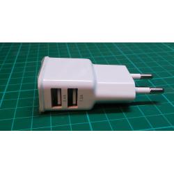 USED Phone Charger, USB, 2.4A + 1.2A, 2 Outputs