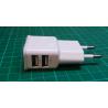 USED Phone Charger, USB, 2.4A + 1.2A, 2 Outputs, White