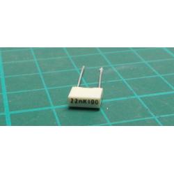 Capacitor, 22nF, 100V, Polyester, Pitch: 5mm, ± 10%