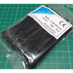 Cable Tie, 2.5x100mm, Black (UV Resistant)