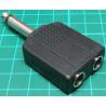 6.3mm mono plug to 2 x 6.3mm sockets, Jack Adaptor, Mono