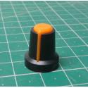 Knob, for 6mm knurled shaft, 15x17mm, Style 14, black-orange