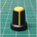 Knob, for 6mm knurled shaft, 15x17mm, Style 14, black-yellow