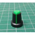Knob, for 6mm knurled shaft, 15x17mm, Style 14, Black-Green