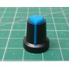 Knob, for 6mm knurled shaft, 15x17mm, Style 14, Black-Blue