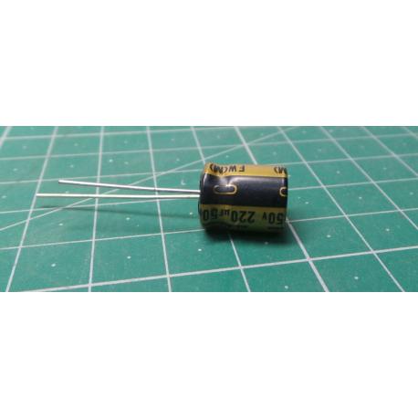 Capacitor: electrolytic, THT, 220uF, 50VDC, Ø10x12.5mm, ± 20%