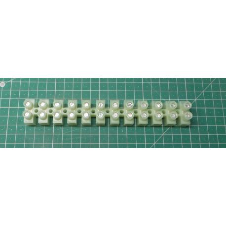 Terminal Block, 12way, for 10mm2 wire, 15mm, Pitch, 50AMP, NYLON