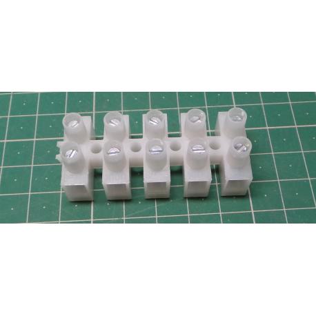 Terminal Block, 5 way, for 6mm2 wire, 12mm PITCH, 41AMP, NYLON