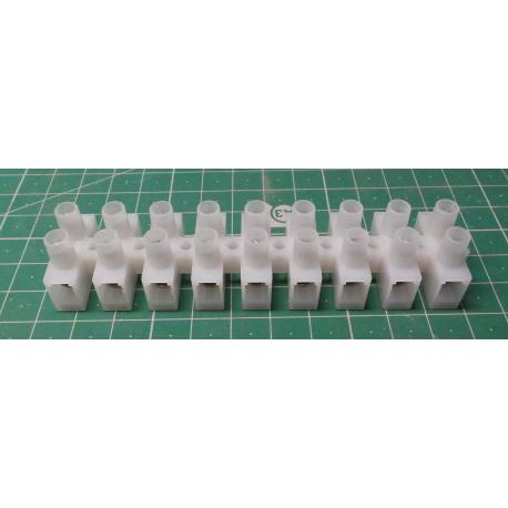 Terminal Block, 9 way, for 6mm2 wire, 12mm PITCH, 41AMP, NYLON