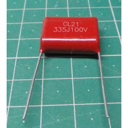 Capacitor: polyester, 3.3uF, 100VDC, Pitch: 20mm, ± 10%