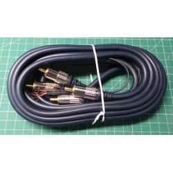 Cable, 2 x RCA to 2 x RCA + Earth Wire, for Record Players, 3m