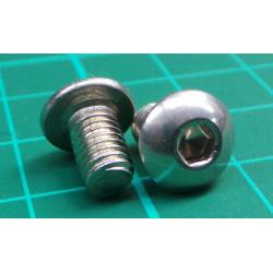 Screw, M5x8, Button head, Hex, Stainless Steel