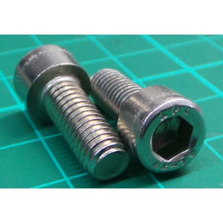 Screw, M6x15, Cheese Head, Hex, Stainless Steel