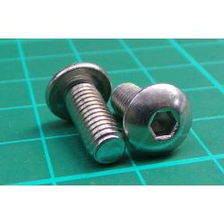 Screw, M5x12, Button head, Hex, Stainless steel
