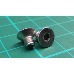 Screw, M4x6, Countersunk, Hex, Stainless steel