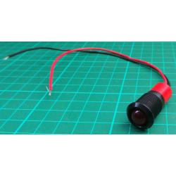 10mm LED, RED, With bezel and wire, 14mm hole