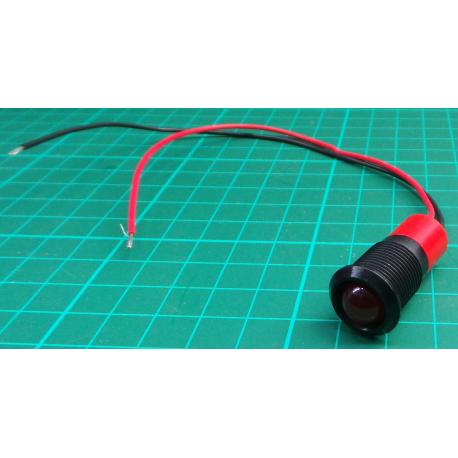 10mm LED, RED, With bezel and wire, 14mm hole