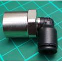Pneumatic Fitting, Elbow, Threaded Adaptor to G 1/4" Female to Push In 6 mm, Legris LF3000 Series 20 bar