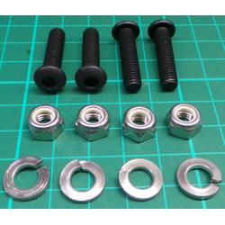 Screw set, 4x M6x25, +4 split washers, Button head, hex, stainless steel, + 4 nylock nuts