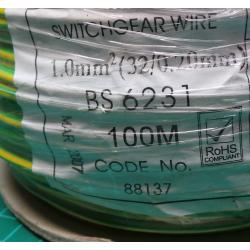 17AWG, 1mm2, Stranded, PVC, 105deg, Green/Yellow, per meter