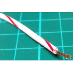 22AWG, 0.5mm2, Stranded, PVC, 105deg, White (Red Tracer)