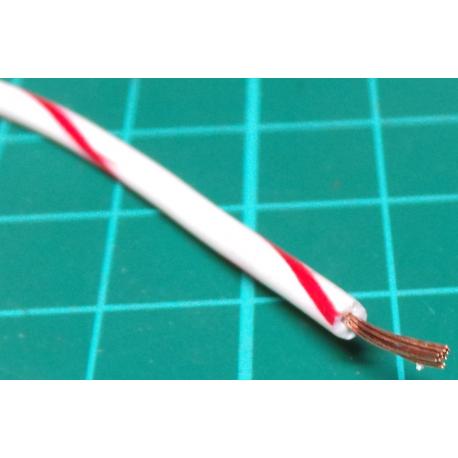 22AWG, 0.5mm2, Stranded, PVC, 105deg, White (Red Tracer)