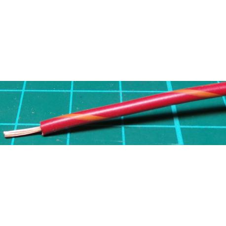 22AWG, 0.5mm2, Stranded, PVC, 105deg, Red (Orange Tracer)