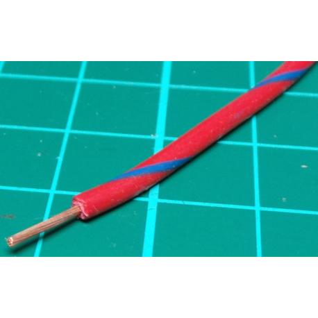 22AWG, 0.5mm2, Stranded, PVC, 105deg, Red (Blue Tracer)