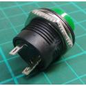 Switch, Push button, SPST, Momentary, R13-507, OFF-(ON), 250V, 3A, for 16mm hole, Green