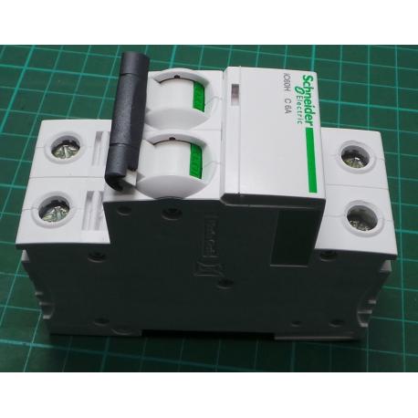 Thermal Magnetic Circuit Breaker, iC60H, 6 A, 2 Pole, 133 VDC, 440 VAC, DIN Rail, Farnell - 245-2110