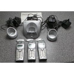 USED, Cordless DECT phone set (3 phones), UK power adaptors