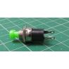 Switch SPST, Push to make, Non-Latching, Panel Mount, PBS-10B, OFF-(ON), 250V, 0.5A, Green