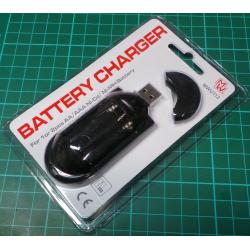 Battery Charger, 2xAA, USB, 200mA charging current