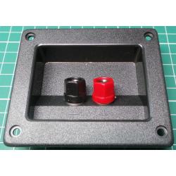 Speaker Terminals, Wire or Banana, on recessed Plate, 93x80mm, cutout 73x54mm