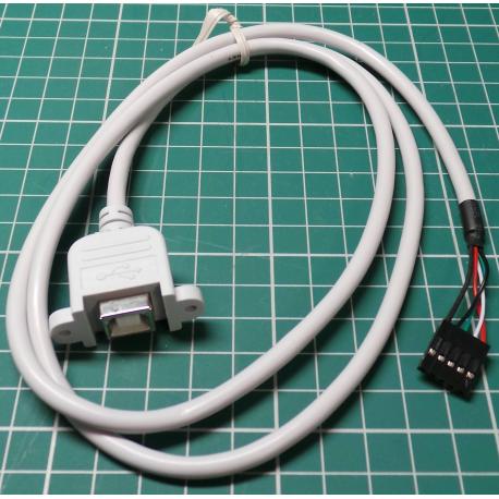 Panel Mount USB B Connector to 5 pin header, 1m