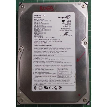 USED Hard Disk: Segate,Barracuda 7200.7,ST380011A ,P/N: 9W2003-028,Desktop,IDE,80GB tested good,no bad sectors or SMART errors
