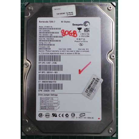 USED Hard Disk: Segate,Barracuda 7200.7, ST380011A,P/N: 9W2003-030,Desktop,IDE,80GB tested good,no bad sectors or SMART errors