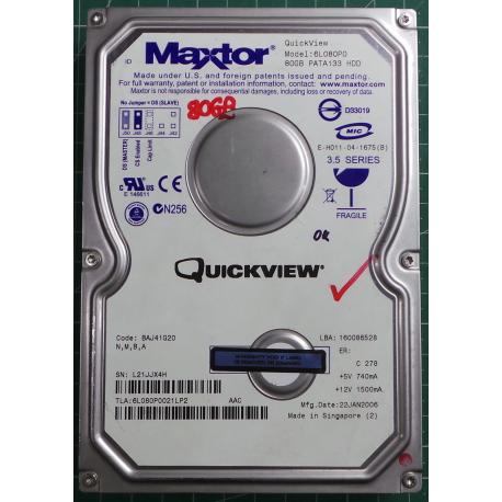 USED Hard Disk: Maxtor PATA133 HDD,QuickView, 6L080P0,Desktop,IDE,80GB tested good,no bad sectors or SMART errors