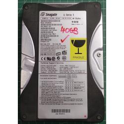 USED, Hard Disk, Seagate, U Series 5 , ST340823A, P/N: 9R4007-307, Firmware: 3.32, Desktop, IDE, 40GB