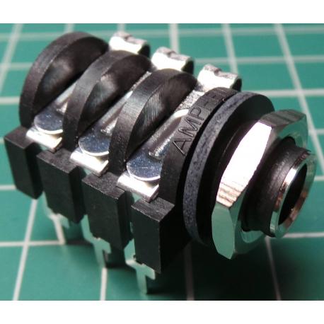 Jack Socket, 6.3mm, Stereo, Plastic, Panel Mount, with Switch, Metal Nut