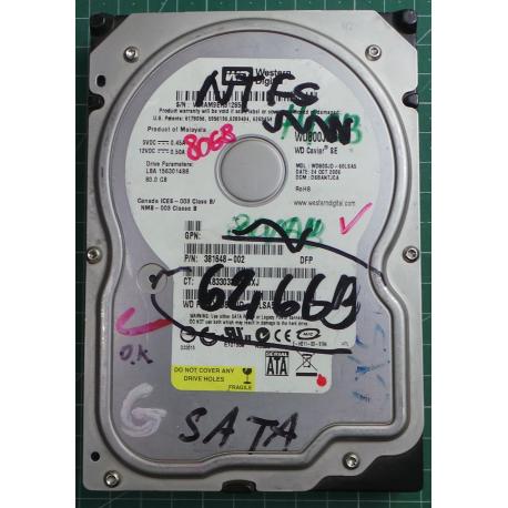USED Hard Disk: WD800JD, WD Caviar, WD800JD-60LSA5, Desktop,SATA,80GB tested good,no bad sectors or SMART errors