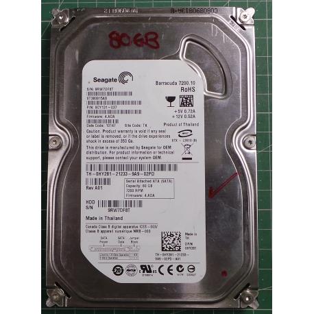 USED Hard Disk: Segate,Barracuda 7200.10,ST380815AS,P/N:9CY131-037,Desktop,SATA,80GB tested good,no bad sectors or SMART errors