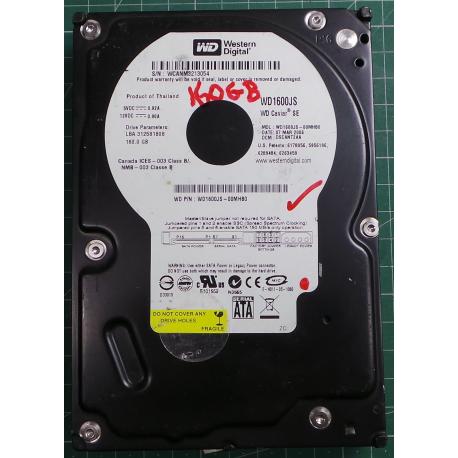 USED Hard Disk,WD1600JS, WD Caviar, WD1600JS-00MHB0,Desktop, SATA, 160GB tested good, no bad sectors or SMART errors