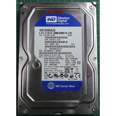 USED Hard Disk,WD1600AAJS, WD Caviar, WD1600AAJS-60Z0A0,Desktop, SATA, 160GB tested good, no bad sectors or SMART errors