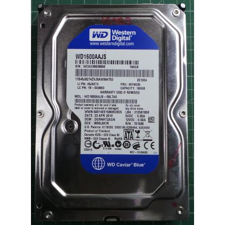 USED Hard Disk,WD1600AAJS, WD Caviar, WD1600AAJS-08L7A0,Desktop, SATA, 160GB tested good, no bad sectors or SMART errors