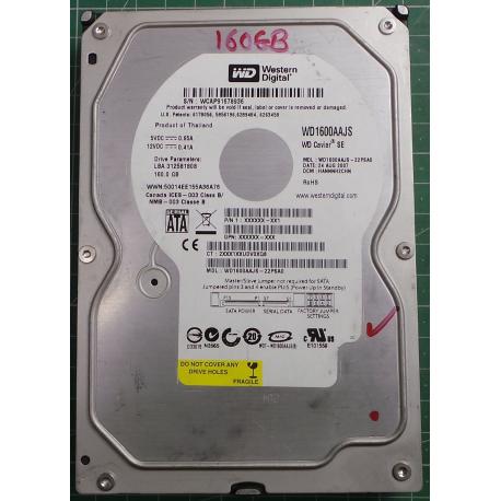 USED Hard Disk,WD1600AAJS, WD Caviar, WD1600AAJS-22PSA0,Desktop, SATA, 160GB tested good, no bad sectors or SMART errors