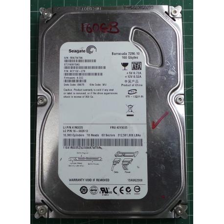 USED Hard Disk:Segate,Barracuda 7200.10,ST3160815AS,P/N:9CY132-278,Desktop,SATA,160GB tested good,no bad sectors or SMART errors