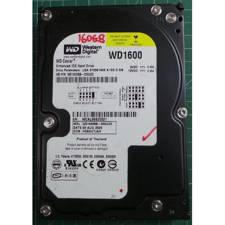 USED Hard Disk,WD1600, WD Caviar, WD1600BB-00GUC0,Desktop, IDE, 160GB tested good, no bad sectors or SMART errors