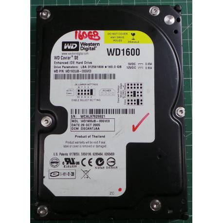 USED Hard Disk,WD1600, WD Caviar, WD1600JB-00GVC0,Desktop, IDE, 160GB tested good, no bad sectors or SMART errors