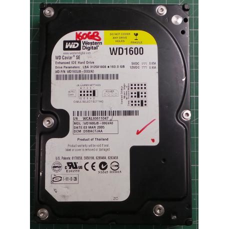 USED Hard Disk,WD1600, WD Caviar, WD1600JB-00GVA0,Desktop, IDE, 160GB tested good, no bad sectors or SMART errors